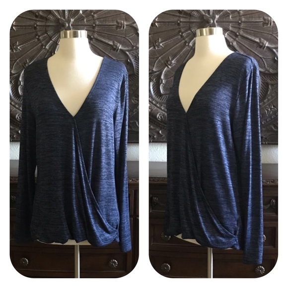 Gap Navy Long Sleeve Crossover Draped Knit Top M - Picture 4 of 8